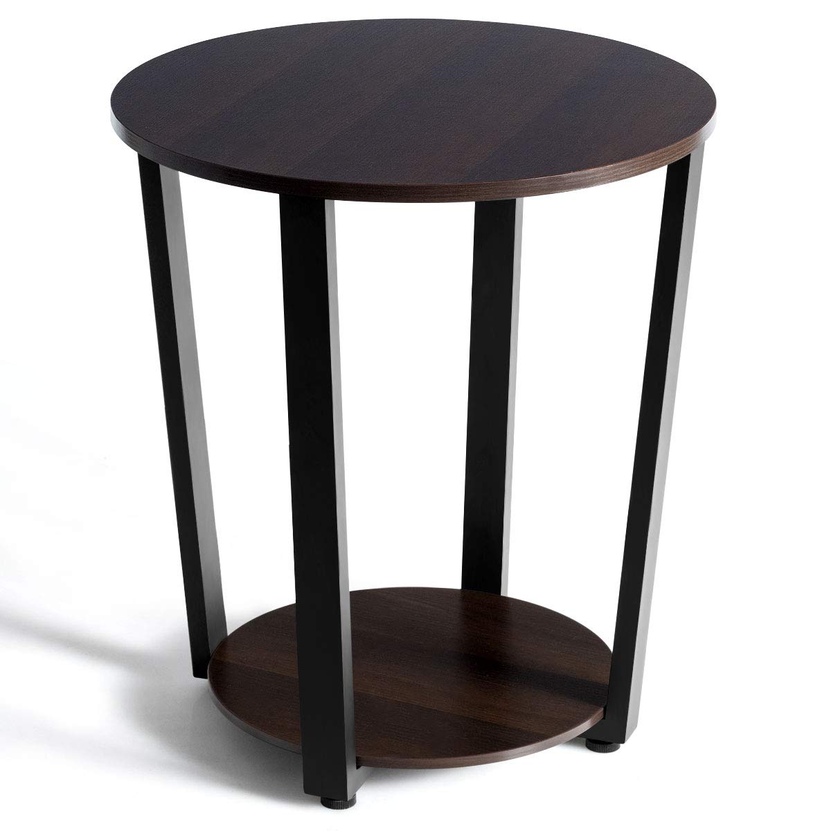 Tangkula Table d'appoint ronde, Table basse métallique à 2 niveaux avec étagère de rangement